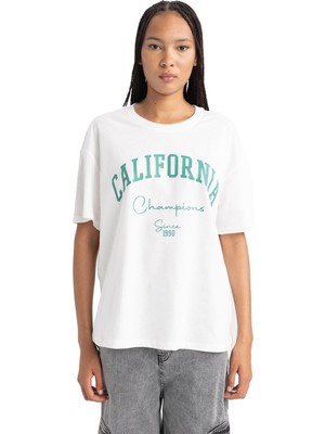 Hepta Collection , Oversize Fit Bisiklet Yaka Kısa Kollu Tişört, Kadın, Ekrü, M