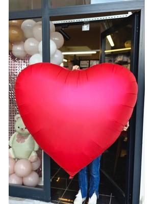 Delixa Dev Kırmızı Kalp Balon 150 cm 60 Inç Mat Kırmızı Kalp Folyo Balon