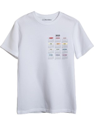 Hepta Collection Merch&ice 2025 Yıllık Takvim Yılbaşı Unisex T-Shirt Beyaz L