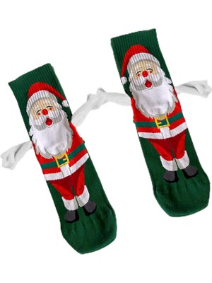 Carnaval Socks Yılbaşı Özel Noel Baba El Ele Tutuşan Çorap, Unisex, Pamuk, 3D Kol Detaylı, Yeşil, Kı