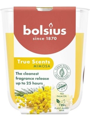 Bolsius Mimosa Kokulu Bardakta Mum - Vegan  Doğal  Saf Koku Özlü -Palmiye Yağı Içermez - 25 Saat Yan