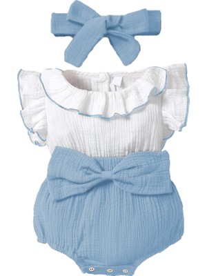 Hepta Collection Kız Bebek ve Çocuk Fırfırlı Bandanalı Müslin Zıbın (Mavi, 1 Yaş)