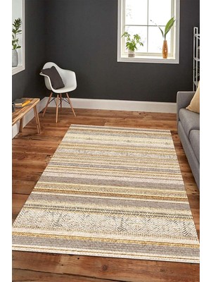 Depoba Alexis Kadife Kilim Desen Kaymaz Pamuk Tabanlı Yıkanabilir Antibakteriyel Salon Halısı 120X18