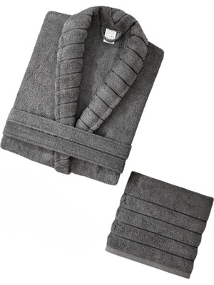 Hepta Collection Mira Home Soft Elegance Banyo Tek Kişilik Bornoz TAKIMI%100 Pamuklu Antrasit L-Xl