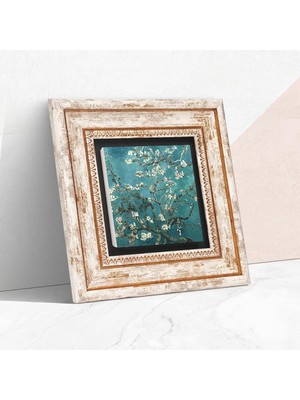 Pinecone Stone Van Gogh Badem Ağacı Taş Duvar Tablosu - Çerçeveli Taş Tablo - Dekoratif Duvar Sanatı