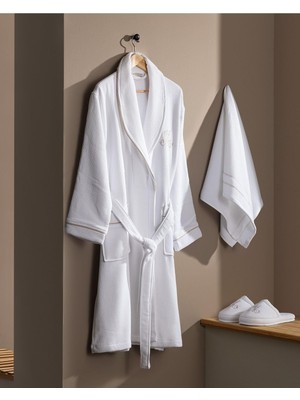 Hepta Collection Riley KADIN%100 Pamuk Bornoz Set, Beyaz, Lüks