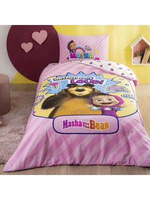 Taç Masha  The Bear Super Cute Renkli Klişe Pamuk Nevresim Takımı, Çok Renkli, Küçük Tek Kişilik