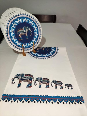 Viemso Etnik Fil Desenli Runner, 6'lı Supla Set