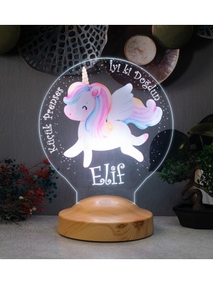 Sevgilambası Unicorn Renkli Tek Boynuzlu At Isimli Kız Çocuk Odası Hediyesi LED Lamba, Unicorn Doğum