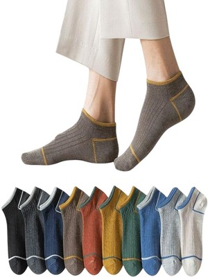 Sky Socks 10'lu Erkek Çemberli Renkli Patik Ekonomik Paket Kısa Spor Sneakers Çorap Tek Beden