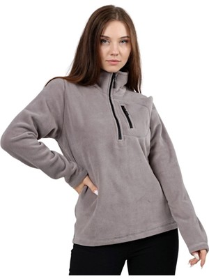 Hepta Collection Kadın Yarım Fermuarlı Outdoor Cepli Spor (Gri, M)