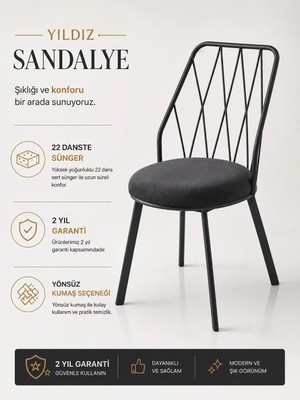 Buketim Mobilya 4'lü Yıldız Metal Tel Mutfak Restoran Cafe Sandalyesi
