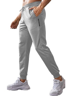 Hepta Collection Erkek Dar Paça Running Hafif Koşucu Fitness Gym Athletic Dalgıç Kumaş Spor Eşofman Altı Açık Gri L