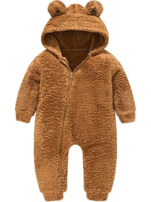 Hepta Collection Kız Erkek Bebek ve Çocuk Peluş Tulum 9 Ay, , Kahverengi