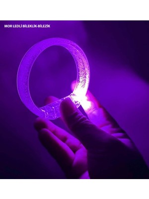Gees Global Mor LED Işıklı Baskı Yapılabilen Pilli Bileklik Bilezik 1,5 cm Genişlik