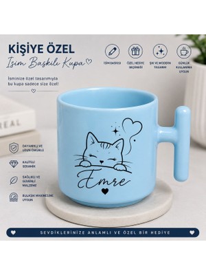 Işiye Özel Isim Baskılı Kedi Desenli Seramik Kupa Bardak