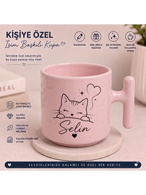 Işiye Özel Isim Baskılı Kedi Desenli Seramik Kupa Bardak
