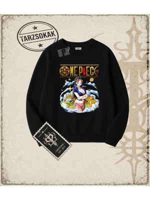 Tarzsokak One Piece Anime Karakterleri  Oversize Unisex Bisiklet Yaka Sweatshirt Beyaz