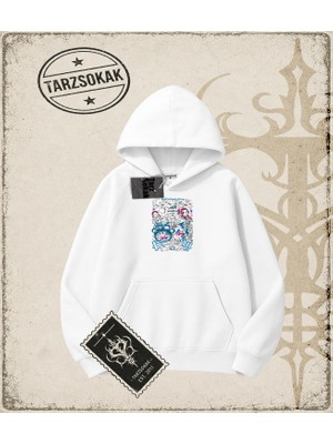 Tarzsokak One Piece Anime Karakterleri  Oversize Unisex Kapşonlu Sweatshirt Beyaz
