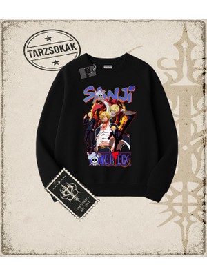 Tarzsokak One Piece Anime Karakterleri  Oversize Unisex Bisiklet Yaka Sweatshirt Beyaz