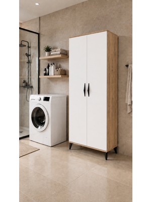 Mossano 2 Kapaklı 7 Raflı Mutfak Dolabı Banyo Dolabı Çok Amaçlı Dolap