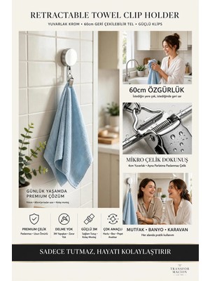 Transformacion 2li Geri Çekilebilir Havlu Askısı Yapışkanlı Mutfak Banyo Havlu Klipsi Duvar Askılığı Kancası Delmesiz Çinko Alaşım Metal Pratik Havlu Tutucu 723454