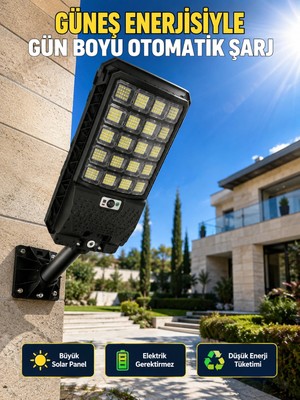 Urfakent Güneş Enerjili Hareket Sensörlü LED Sokak Lambası Uzaktan Kumandalı Dış Mekan Aydınlatma