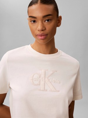 Calvin Klein Kadın / Kız Krem Calvin Klein Ss Baby Terry Hero M, Yas Krem Kadın T-Shirt