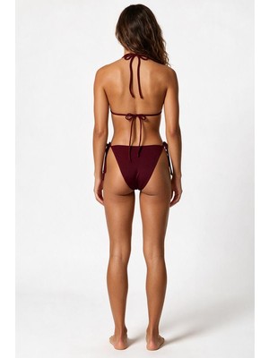 Aquella Aksesuar Detaylı Bordo Uzun Üçgen Bikini Takım