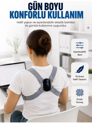 Nemere İthalat Şarjlı Akıllı Dik Duruş Destek Aparatı Ayarlanabilir Omuz Bandı Nemere Ithalat