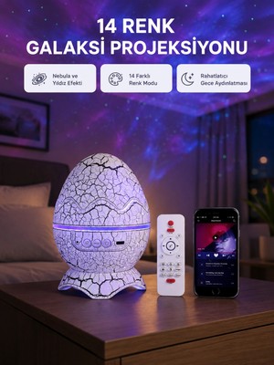 Urfakent Yıldızlı Gökyüzü Dinozor Yumurta Projektör –  Ayarlanabilir Parlaklık ve Hız