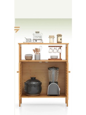 Go İthalat Çok Amaçlı Dolap Ahşap Bambu Organizer Raflı 66X33X85CM (5468)