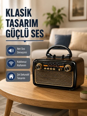 Urfakent Ahşap Dokulu Bluetooth Müzik Kutusu – Vintage LED Tasarımıyla Modern Ses Deneyimi