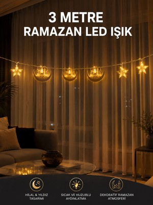 Beruflic 3 Metre Ramazan LED Saçak Işık Ev Içi Dekoratif Aydınlatma
