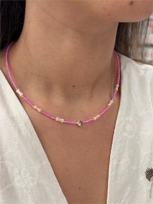 Marsilyan Kalp Boncuk Kolye - Pembe