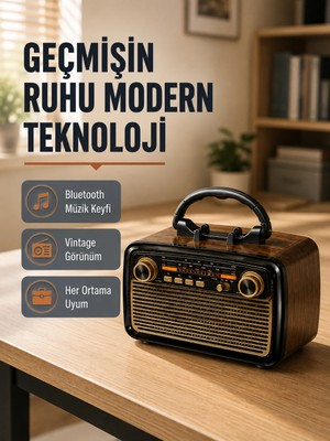 Urfakent Bluetooth’lu LED Işıklı Nostaljik Müzik Kutusu – Ahşap Dokulu, Vintage Tasarım ve Yüksek Ses Kalitesi