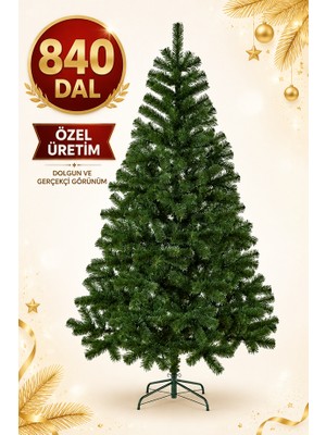 Begin Power 210 cm Lüks Yılbaşı Çam Ağacı 840 Sık Dallı Yeşil Noel Ağacı Metal Gövde Yılbaşı Ağacı