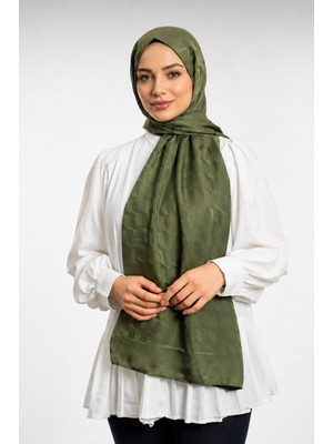 Revam Collection Su Yolu Desen Ipeksi Jakar Şal Yüksek Kalite Haki Yeşil
