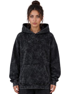 Sevbano Baskısız Basic Unisex Oversize Yıkamalı Premium Hoodie Sweatshirt