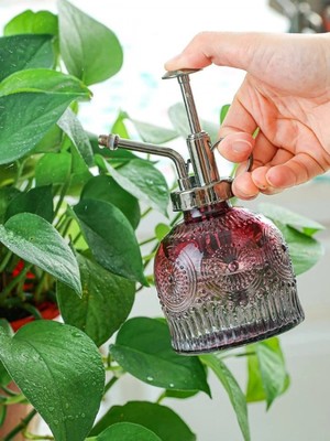 Hace Bazaar Vintage Cam Bitki Sulama Spreyi – Dekoratif Püskürtme Kolonya Şişesi 200 ml Kırmızı