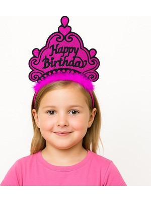 Fuşya Happy Birthday Prenses Tacı - Doğum Günü Taç Aksesuarı