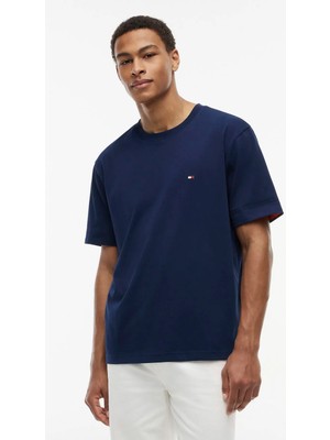 Tommy Hilfiger Lacivert Erkek Bisiklet Yaka Regular Fit T-Shirt MW0MW43203DCC_SAIL Mıx Medıa Cuff