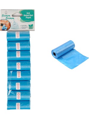 Bamm Bamm Kirli Bebek Bezi Poşeti Çanta Boy Mavi 8 Rulo (120 Adet)