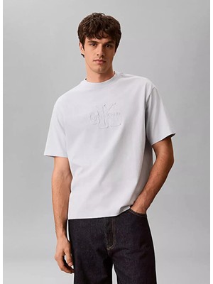 Calvin Klein Jeans Ekru Erkek Baskılı T-Shirt LV04RG814GCIQ Ss 16S Lınen Applıqu