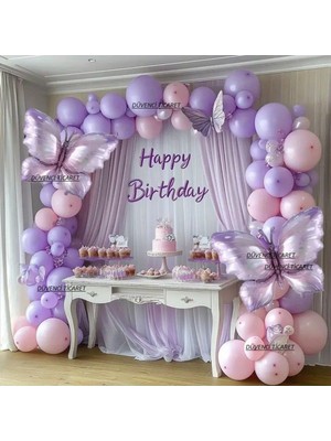 Delixa Makaron Lila Pembe Kelebek Folyo Balonlu Balon Zincir Set