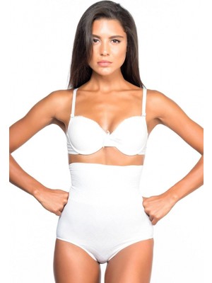 Hace Bazaar Marsilyan™ Beyaz Mı  2079 Yüksek Bel Desenli Double Slip Korse