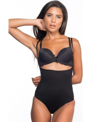 Hace Bazaar Marsilyan™ Siyah Mı  2073 Göğüsü Açık Desenli Body Korse