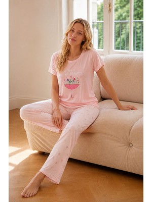 Nbb Pembe Umbrella Bisiklet Yaka Pijama Takımı