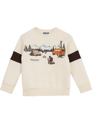 Discovery Expedition Bej Erkek Çocuk Bisiklet Yaka Baskılı Sweatshirt D6WB-SWT3032