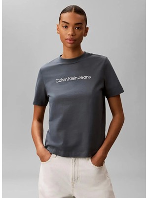 Calvin Klein Jeans Koyu Gri Kadın Bisilet Yaka T-Shirt LV047C912GCEG